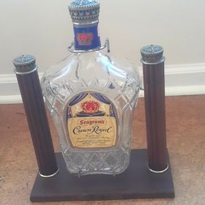Vintage Seagram's Royal Crown 1/2 Gal. bottle and pouring stand.